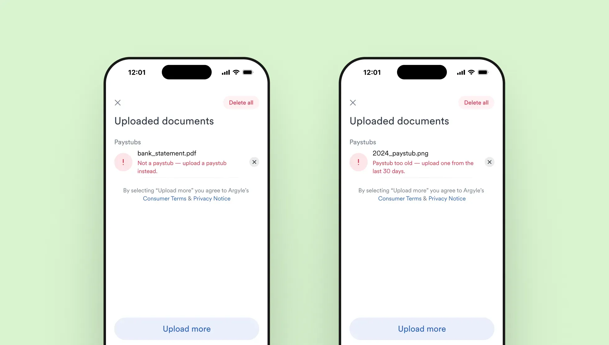 Real-time feedback on document uploads